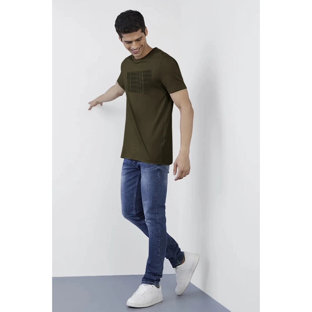 Amfyn Men's Casual Half sleeve Printed Cotton Crew Neck T-shirt (Dark Green)