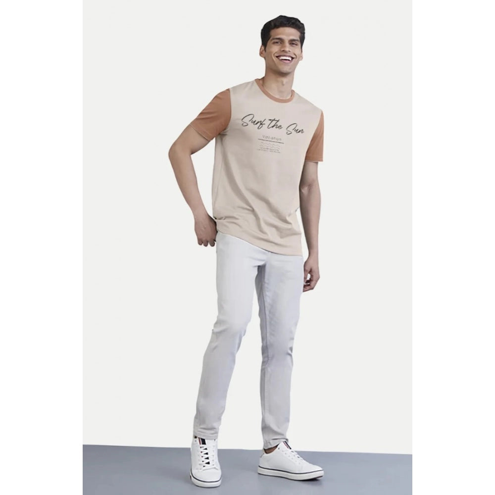 Amfyn Men's Casual Half sleeve Printed Cotton Crew Neck T-shirt (Cream)
