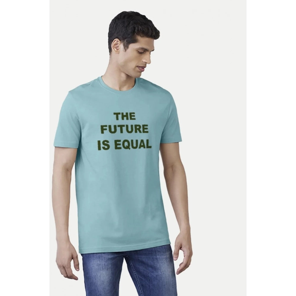 Amfyn Men's Casual Half sleeve Printed Cotton Crew Neck T-shirt (Light Blue)