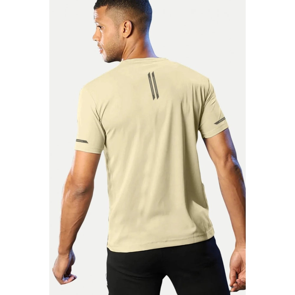 Amfyn Men's Casual Half sleeve Solid Polyester Crew Neck T-shirt (Sand)