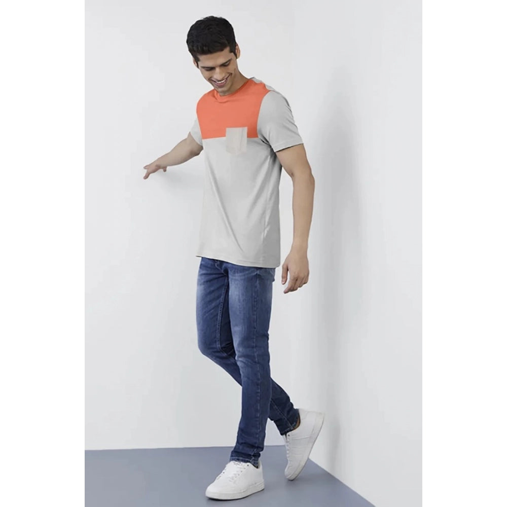 Amfyn Men's Casual Half sleeve Solid Cotton Round Neck T-shirt (Beige)