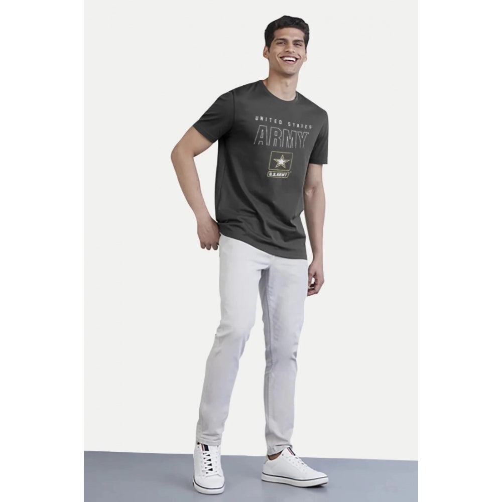 Amfyn Men's Casual Half sleeve Printed Cotton Crew Neck T-shirt (Black)