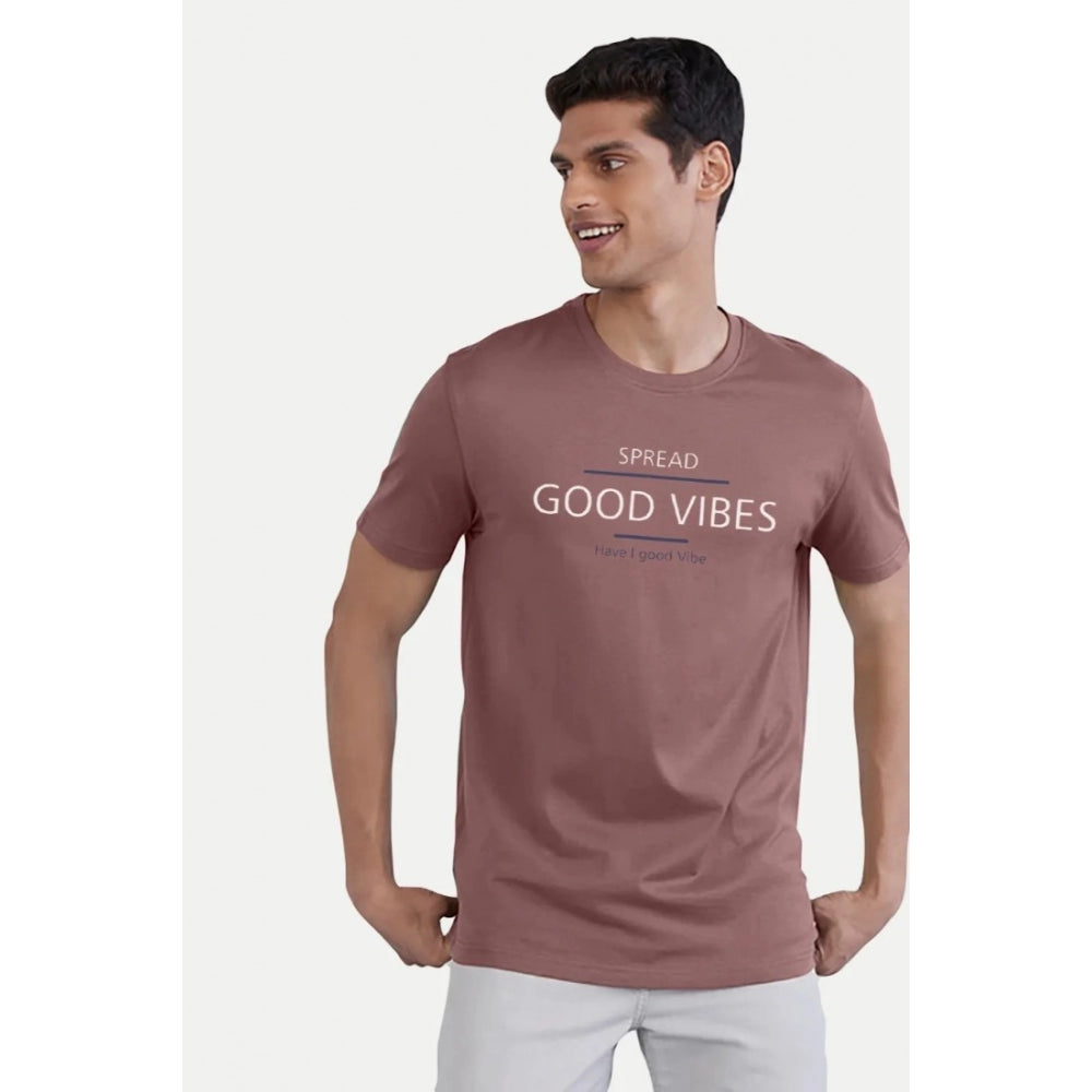 Amfyn Men's Casual Half sleeve Printed Cotton Crew Neck T-shirt (Pink)