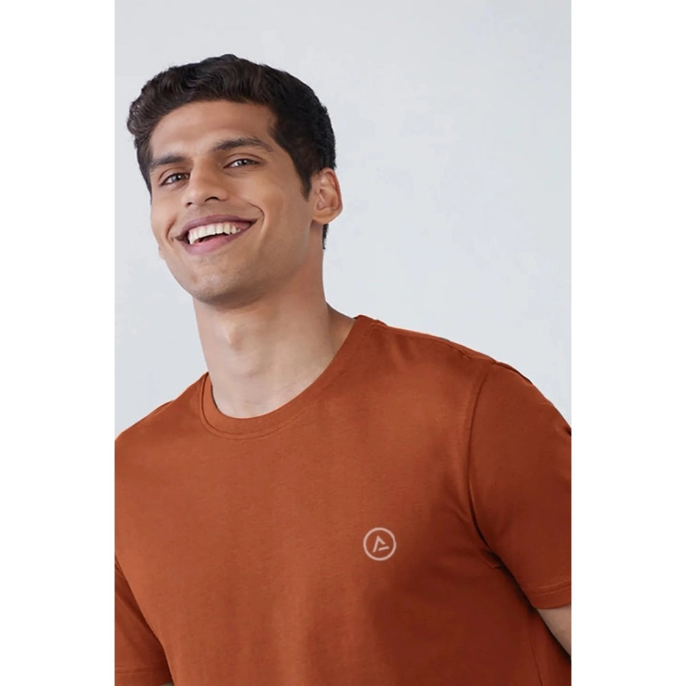 Amfyn Men's Casual Half sleeve Solid Polyester Crew Neck T-shirt (Rust)