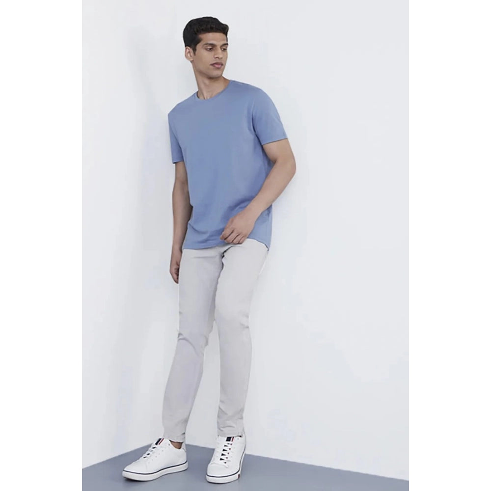 Amfyn Men's Casual Half sleeve Solid Polyester Crew Neck T-shirt (Light Blue)