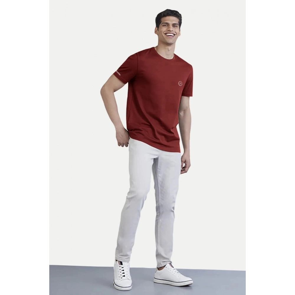 Amfyn Men's Casual Half sleeve Solid Polyester Crew Neck T-shirt (Maroon)