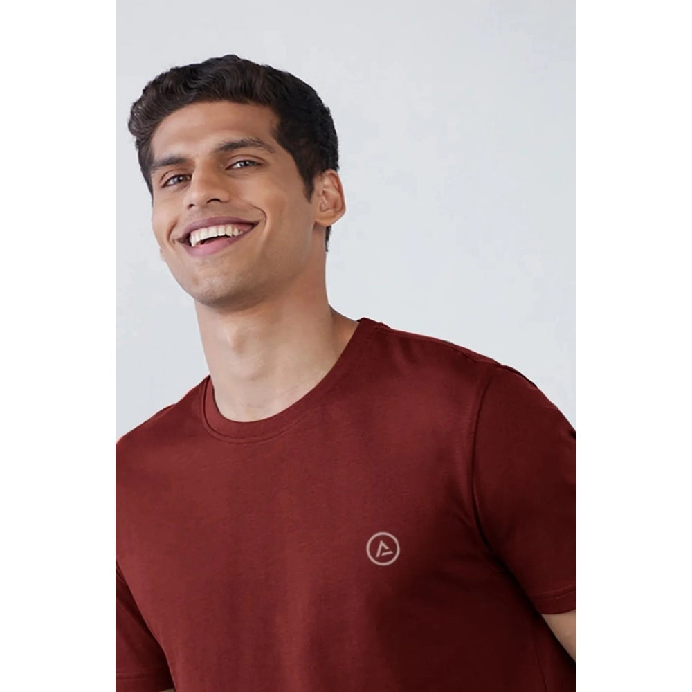 Amfyn Men's Casual Half sleeve Solid Polyester Crew Neck T-shirt (Maroon)