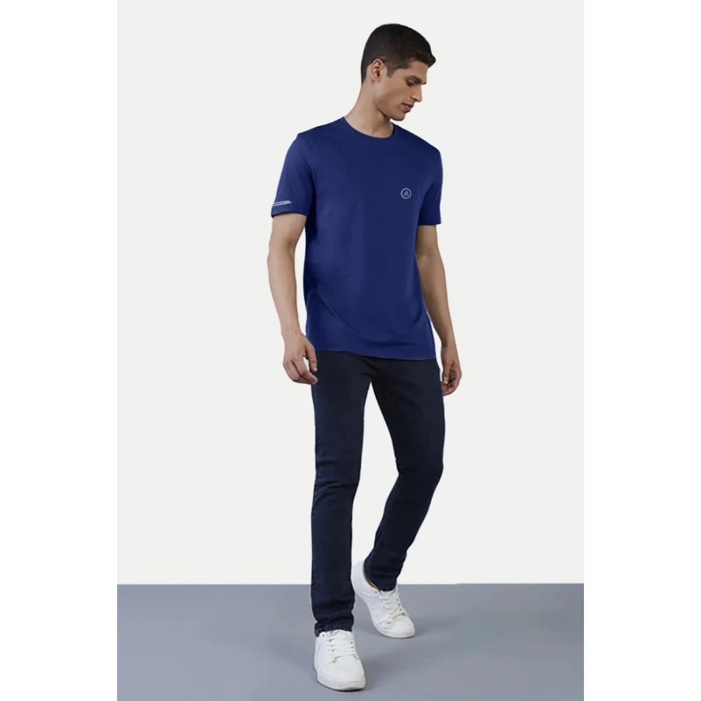 Amfyn Men's Casual Half sleeve Solid Polyester Crew Neck T-shirt (Blue)