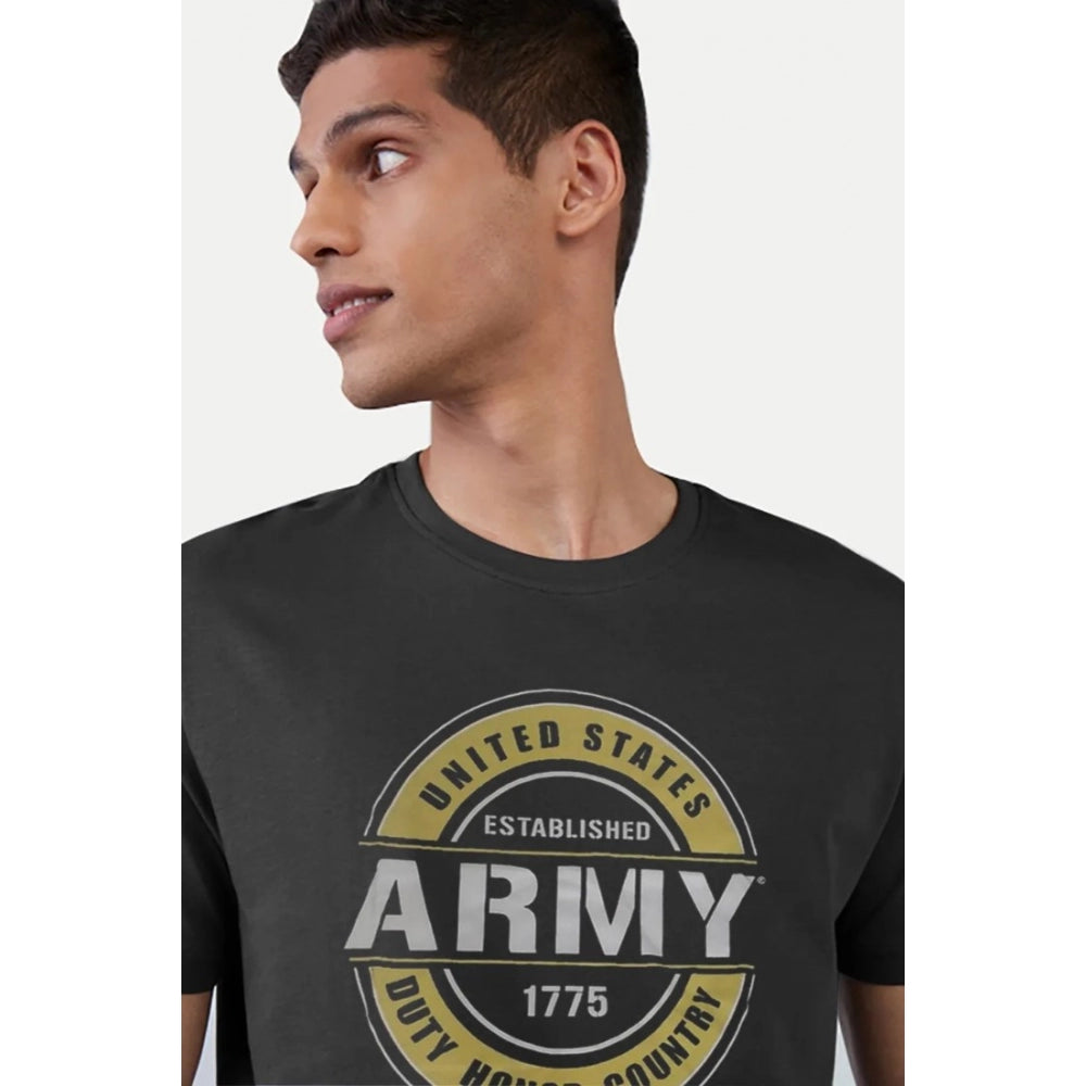 Amfyn Men's Casual Half sleeve Printed Cotton Crew Neck T-shirt (Black)