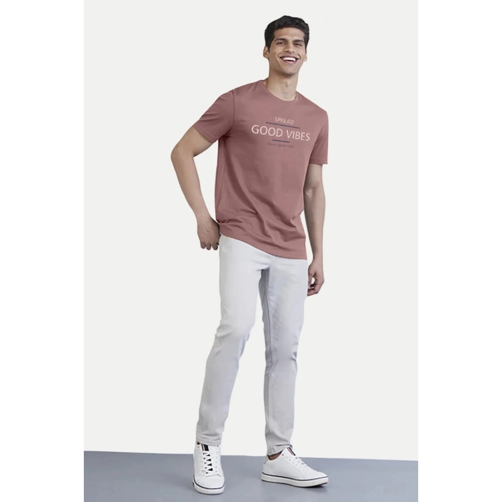 Amfyn Men's Casual Half sleeve Printed Cotton Crew Neck T-shirt (Pink)