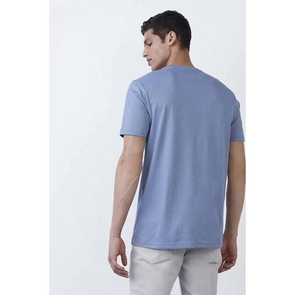 Amfyn Men's Casual Half sleeve Solid Polyester Crew Neck T-shirt (Light Blue)
