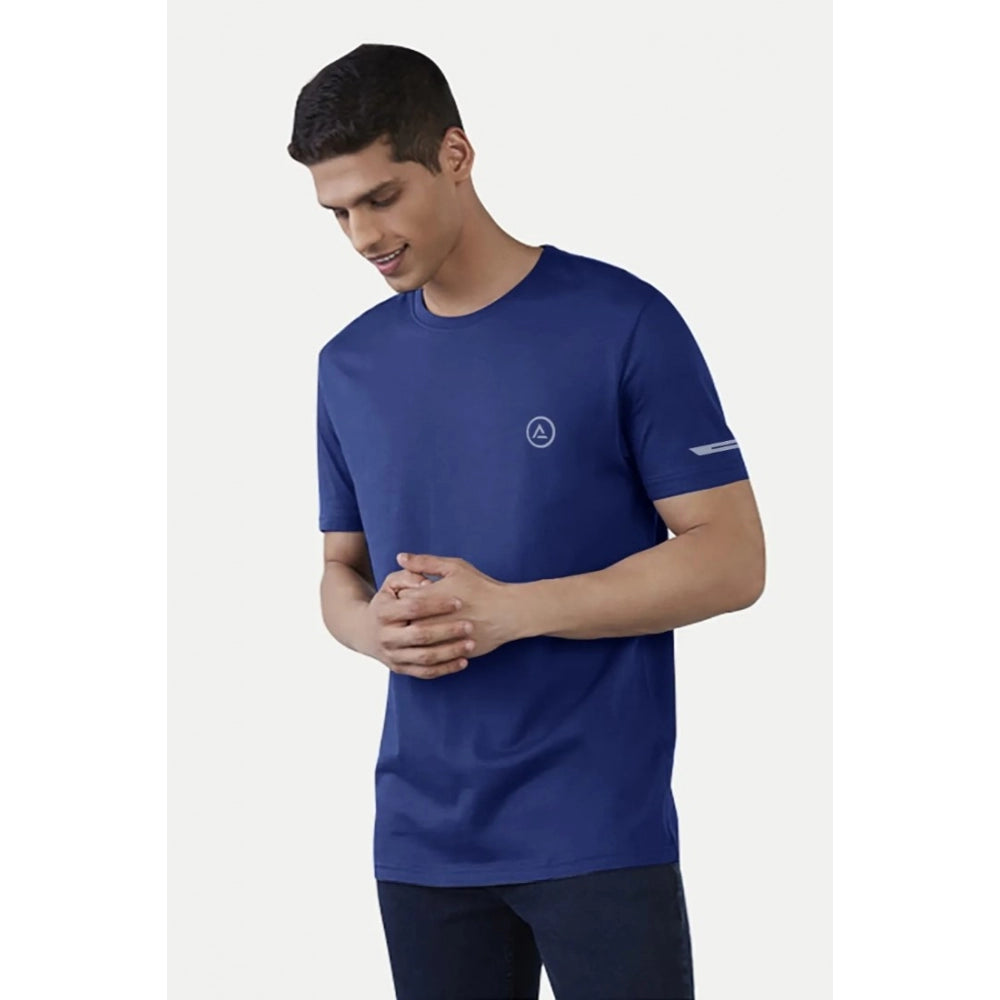 Amfyn Men's Casual Half sleeve Solid Polyester Crew Neck T-shirt (Blue)