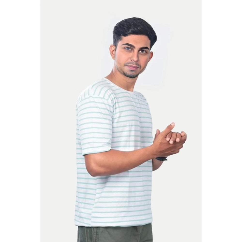 Amfyn Men's Casual Half sleeve Stripped Cotton Crew Neck T-shirt (Green)