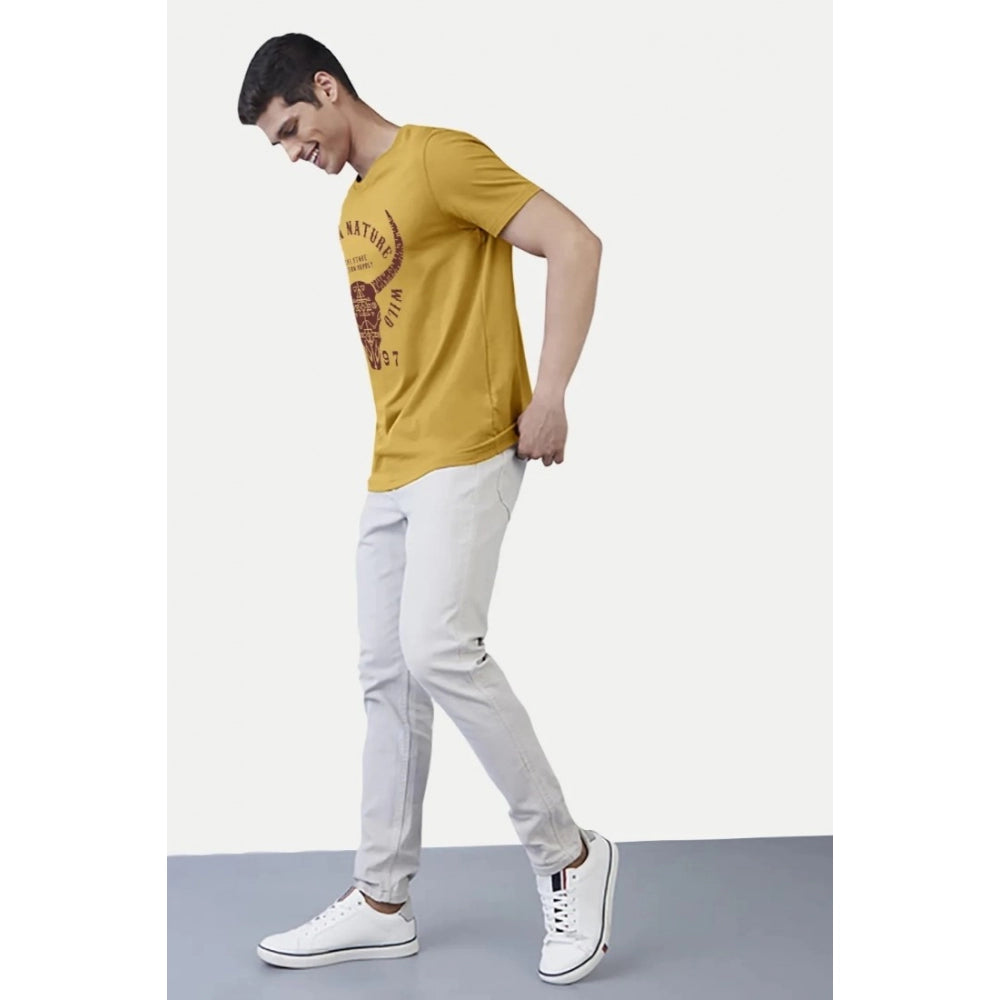 Amfyn Men's Casual Half sleeve Printed Polyester Crew Neck T-shirt (Mustard)