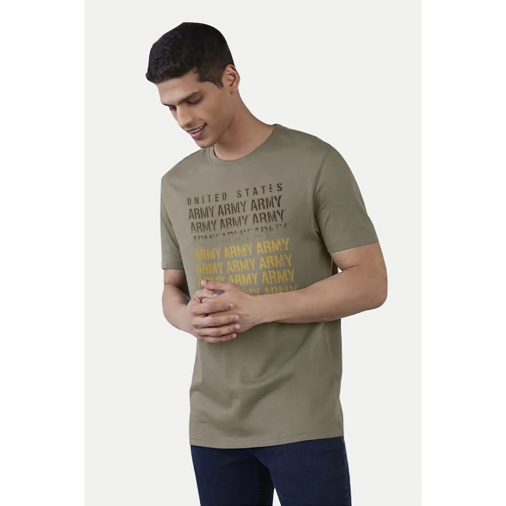 Amfyn Men's Casual Half sleeve Printed Cotton Crew Neck T-shirt (Olive)