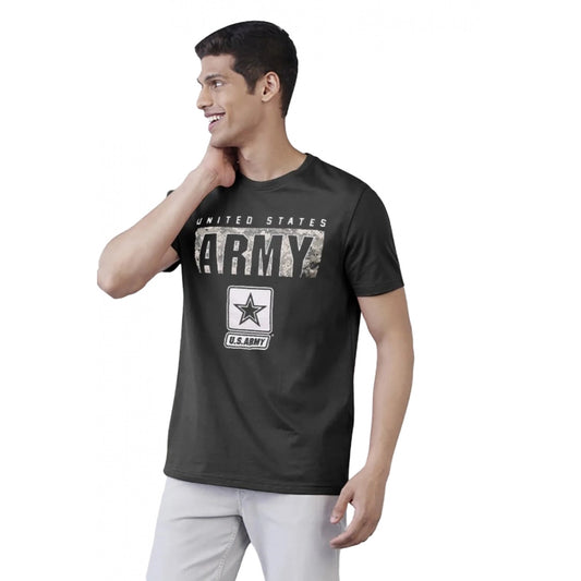 Amfyn Men's Casual Half sleeve Printed Cotton Round Neck T-shirt (Dark Grey)