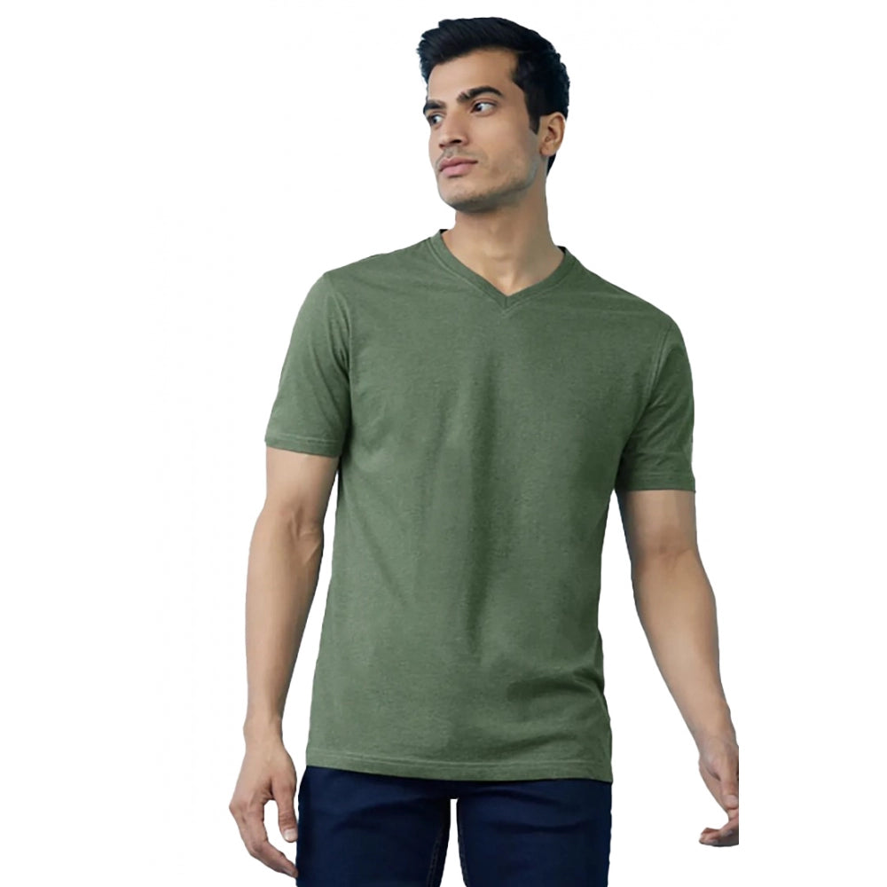 Amfyn Men's Casual Half sleeve Solid Cotton V Neck T-shirt (Green)