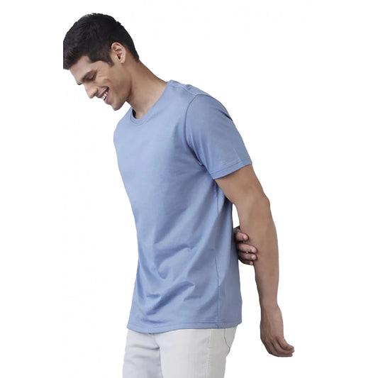 Amfyn Men's Casual Half sleeve Solid Polyester Crew Neck T-shirt (Light Blue)