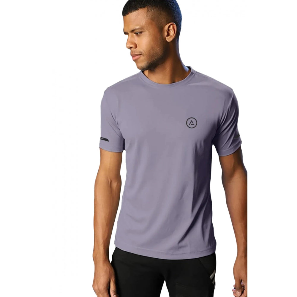 Amfyn Men's Casual Half sleeve Solid Polyester Crew Neck T-shirt (Lilac)