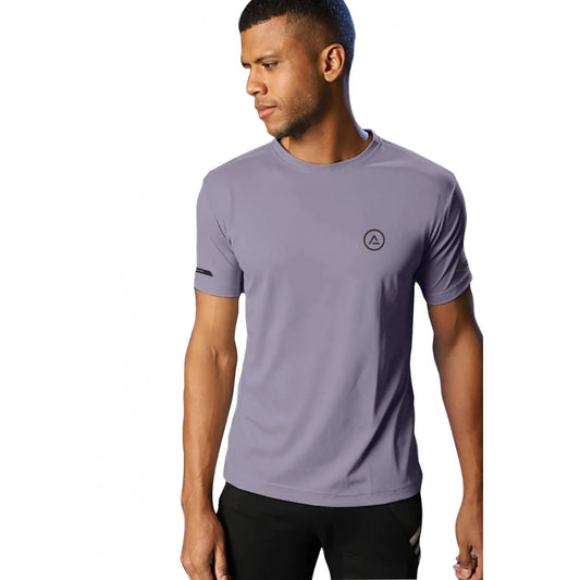 Amfyn Men's Casual Half sleeve Solid Polyester Crew Neck T-shirt (Lilac)
