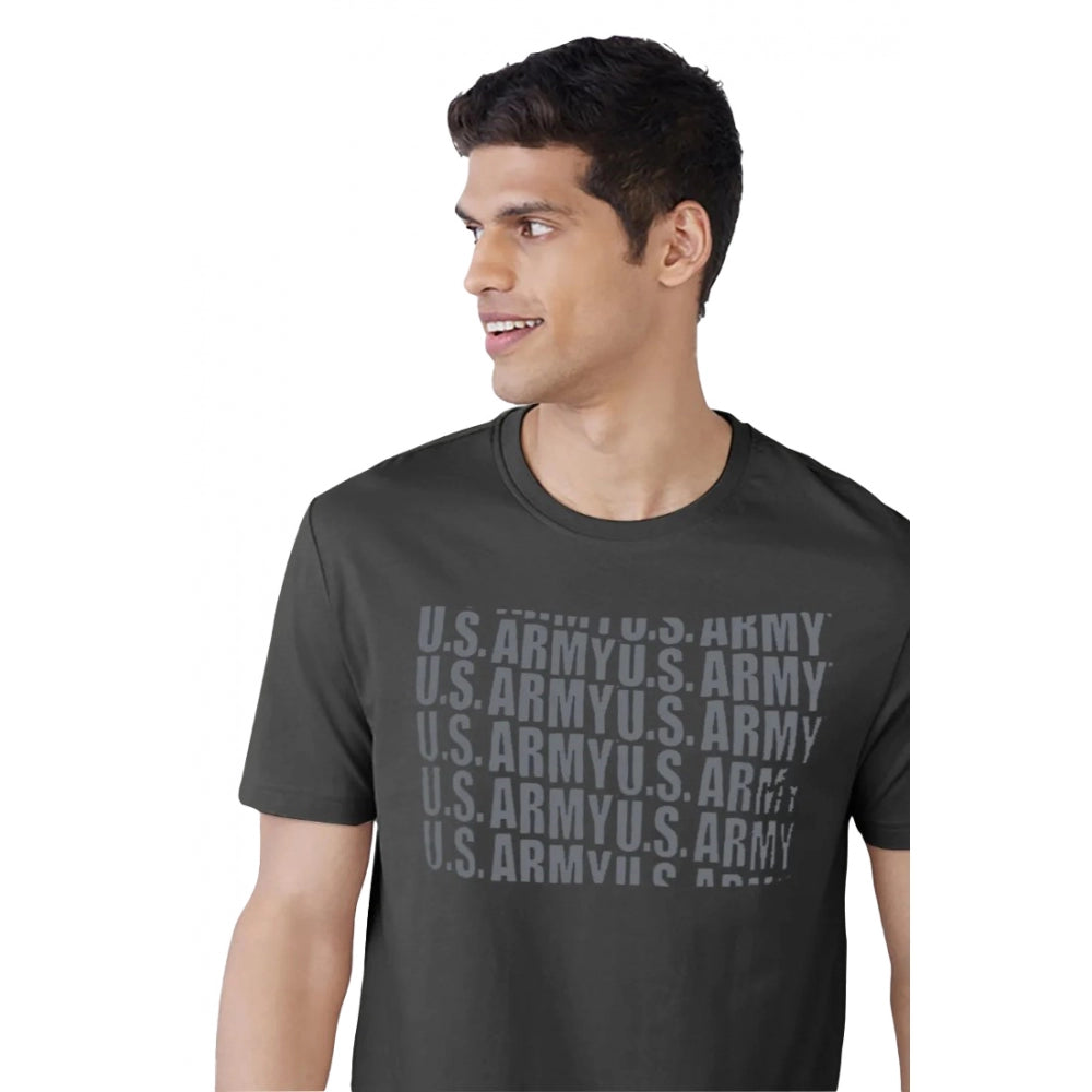 Amfyn Men's Casual Half sleeve Printed Cotton Round Neck T-shirt (Dark Grey)