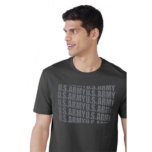 Amfyn Men's Casual Half sleeve Printed Cotton Round Neck T-shirt (Dark Grey)