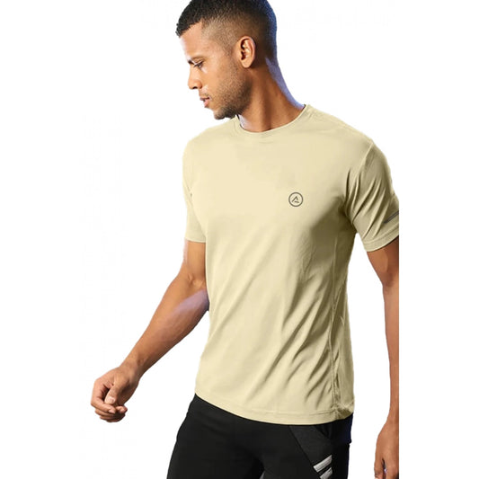 Amfyn Men's Casual Half sleeve Solid Polyester Crew Neck T-shirt (Sand)