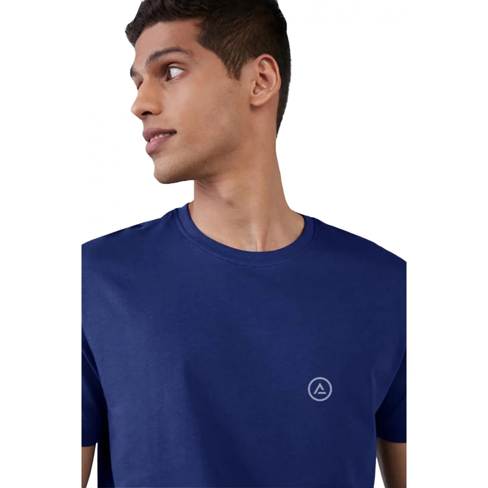 Amfyn Men's Casual Half sleeve Solid Polyester Crew Neck T-shirt (Blue)