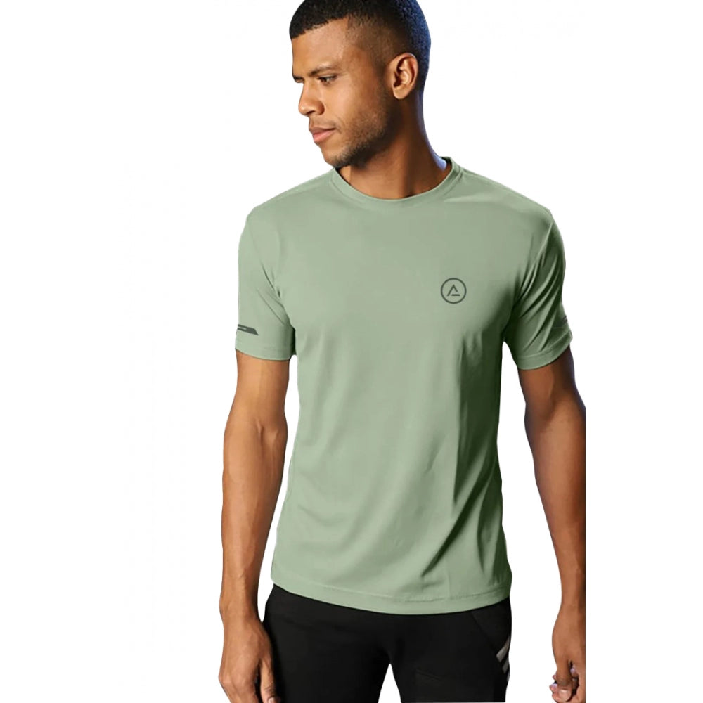 Amfyn Men's Casual Half sleeve Solid Polyester Crew Neck T-shirt (Pista)