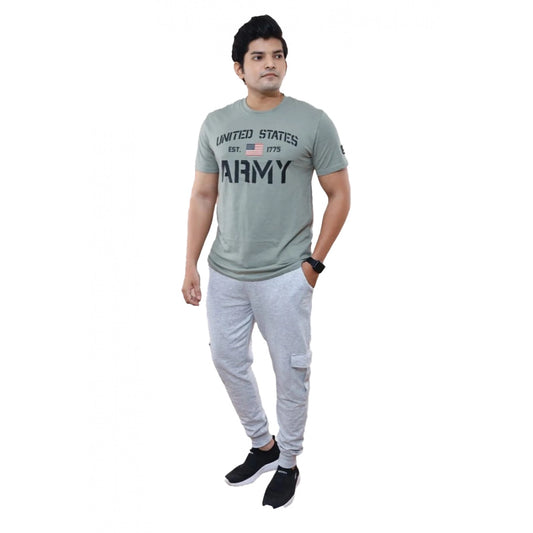 Amfyn Men's Casual Half sleeve Printed Cotton Crew Neck T-shirt (Grey)