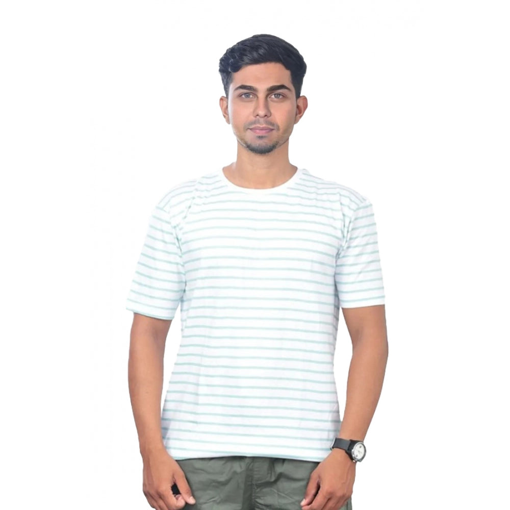Amfyn Men's Casual Half sleeve Stripped Cotton Crew Neck T-shirt (Green)
