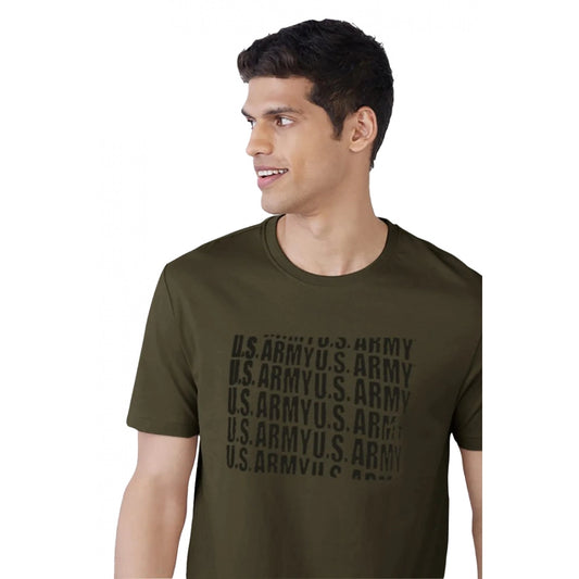 Amfyn Men's Casual Half sleeve Printed Cotton Crew Neck T-shirt (Dark Green)