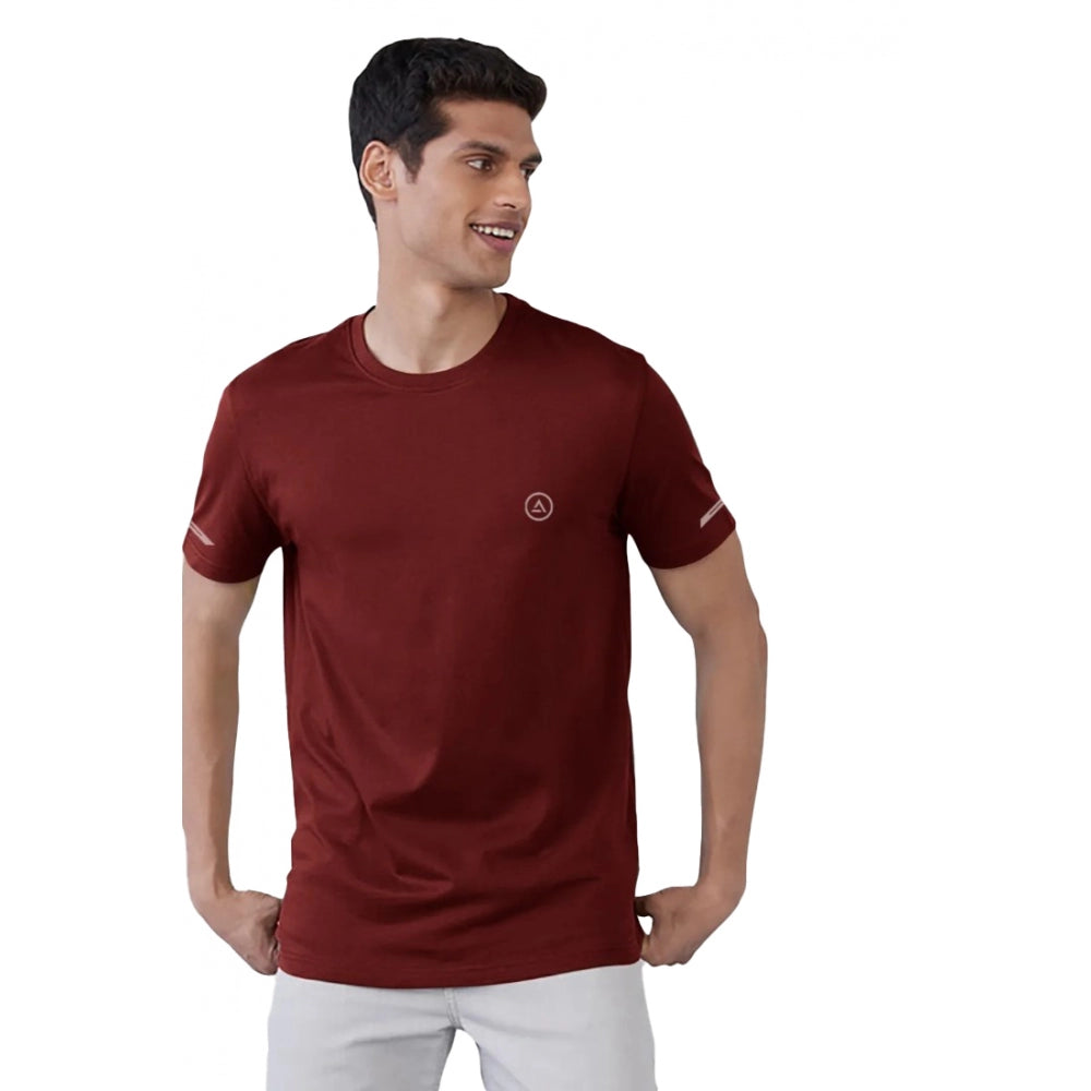 Amfyn Men's Casual Half sleeve Solid Polyester Crew Neck T-shirt (Maroon)