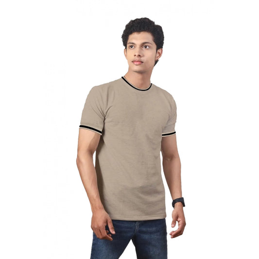 Amfyn Men's Casual Half sleeve Solid Polyester Crew Neck T-shirt (Beige)