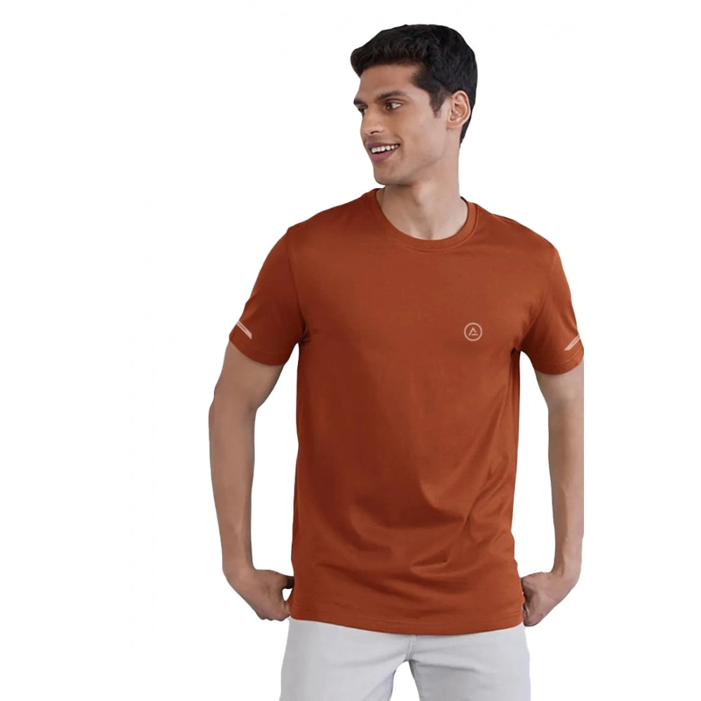 Amfyn Men's Casual Half sleeve Solid Polyester Crew Neck T-shirt (Rust)