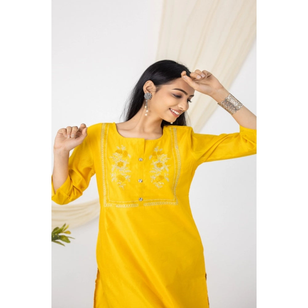 Amfyn Women's Casual 3/4 Sleeve Chanderi Printed Kurti (Yellow)
