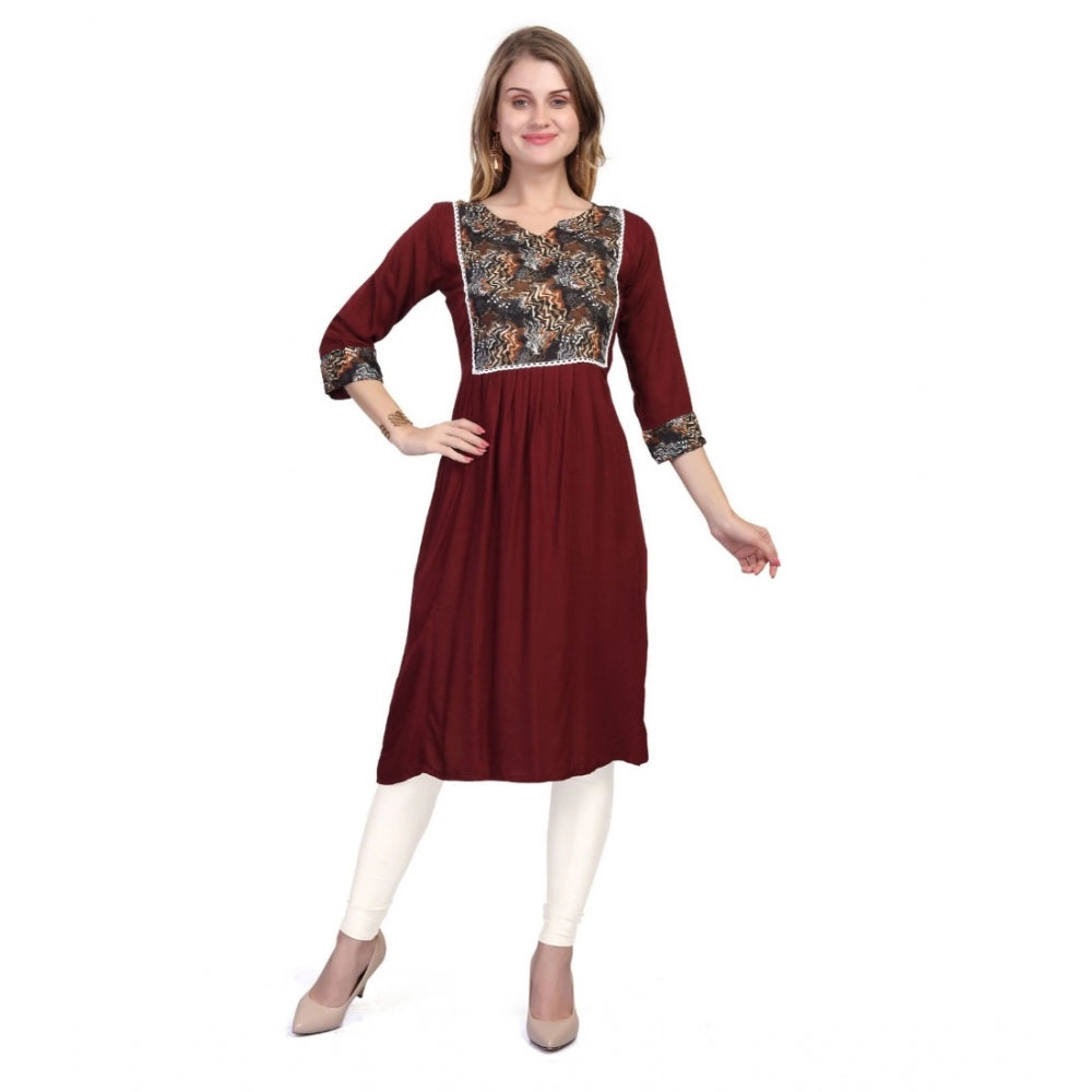 Amfyn Women's Casual 3/4 Sleeve Viscose Rayon Printed Kurti (Brown)