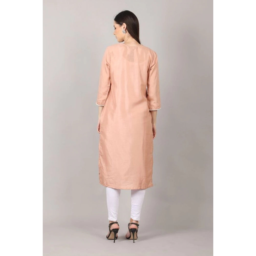 Amfyn Women's Casual 3/4 Sleeve Silk Blend Printed Kurti (Orange)