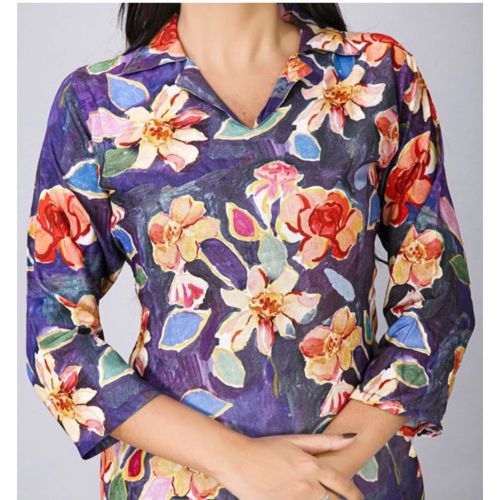 Amfyn Women's Casual 3/4 Sleeve Viscose Rayon Printed Kurti (Blue)