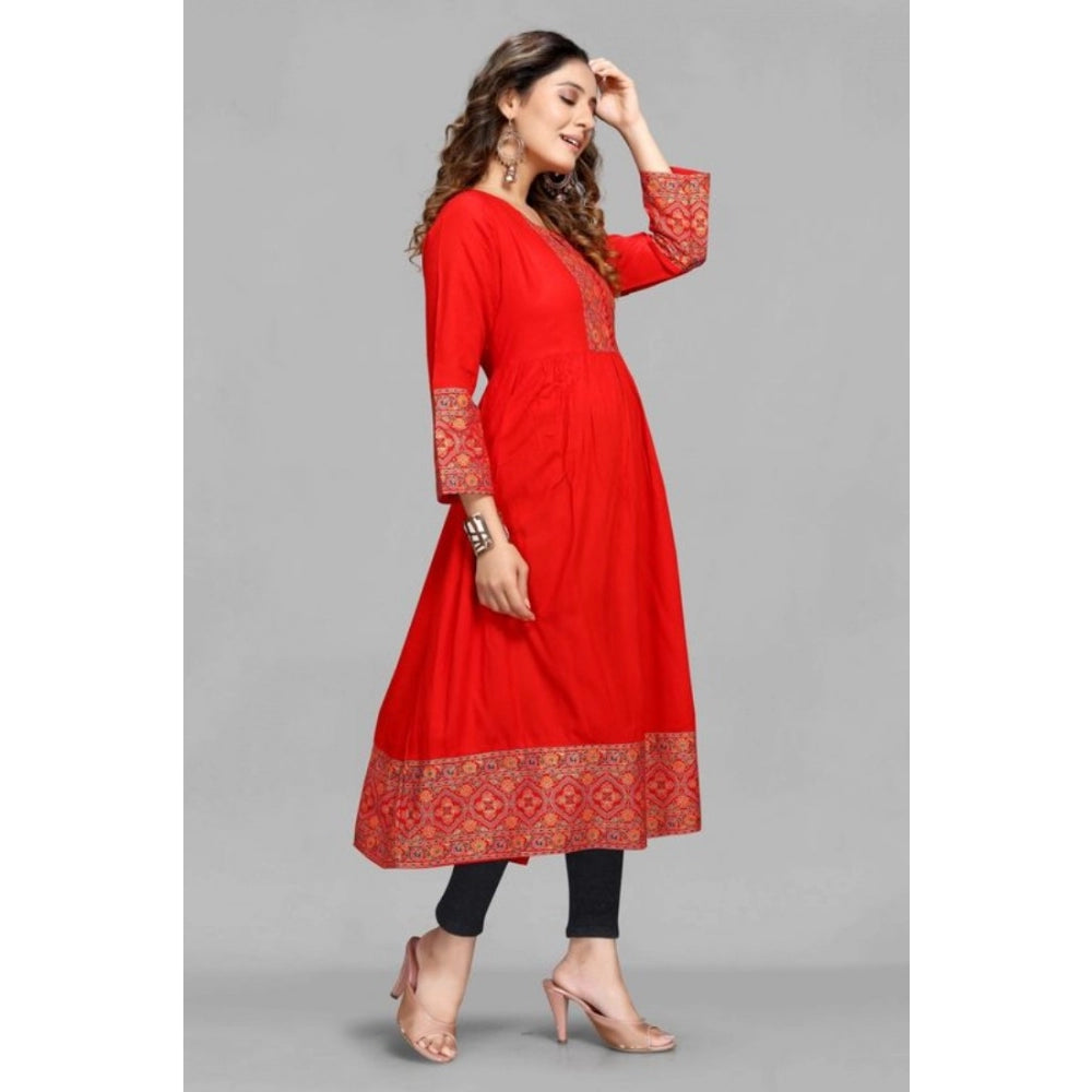 Amfyn Women's Casual 3/4 Sleeve Viscose Rayon Foil Printed Kurti (Red)