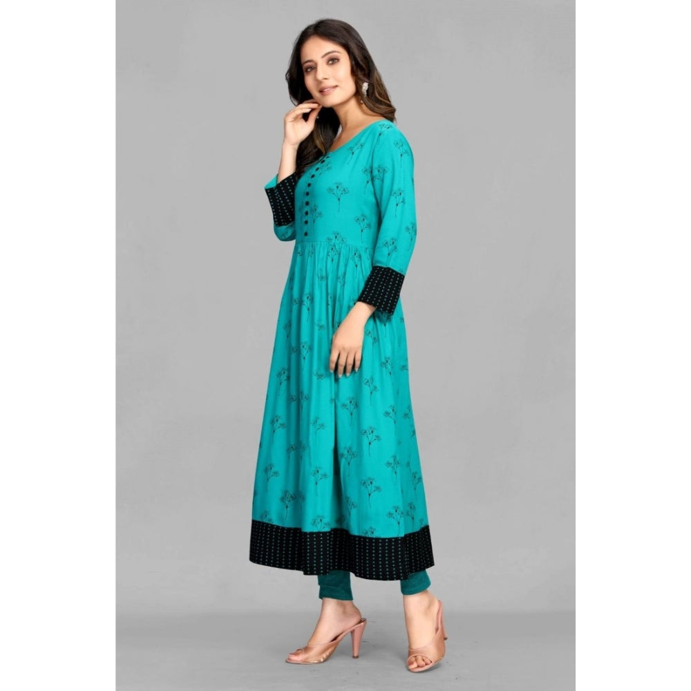 Amfyn Women's Casual 3/4 Sleeve Viscose Rayon Printed Kurti (Dark Green)