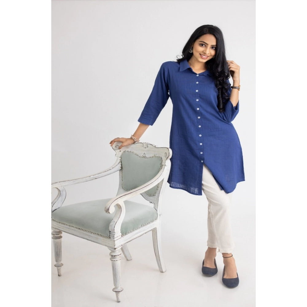 Amfyn Women's Casual 3/4 Sleeve Viscose Rayon Solid Kurti (Light Blue)