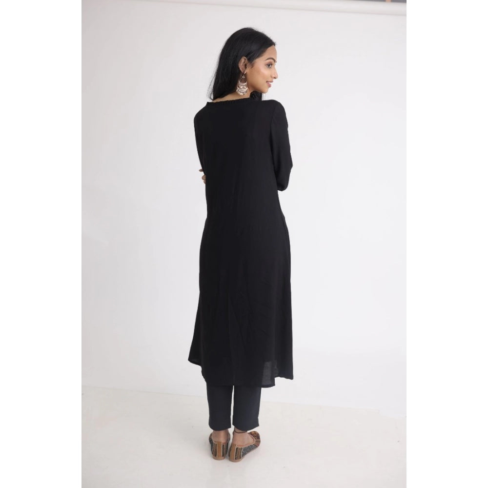 Amfyn Women's Casual 3/4 Sleeve Viscose Rayon Printed Kurti (Black)