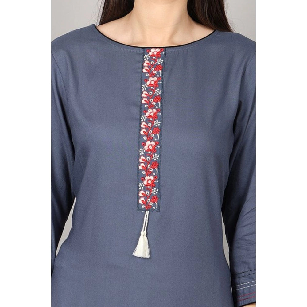 Amfyn Women's Casual 3/4 Sleeve Viscose Rayon Printed Kurti (Grey)