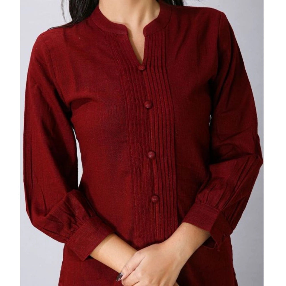 Amfyn Women's Casual Full Sleeve Viscose Rayon Printed Kurti (Maroon)
