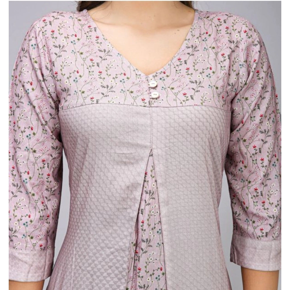 Amfyn Women's Casual 3/4 Sleeve Viscose Rayon Printed Kurti (Grey)