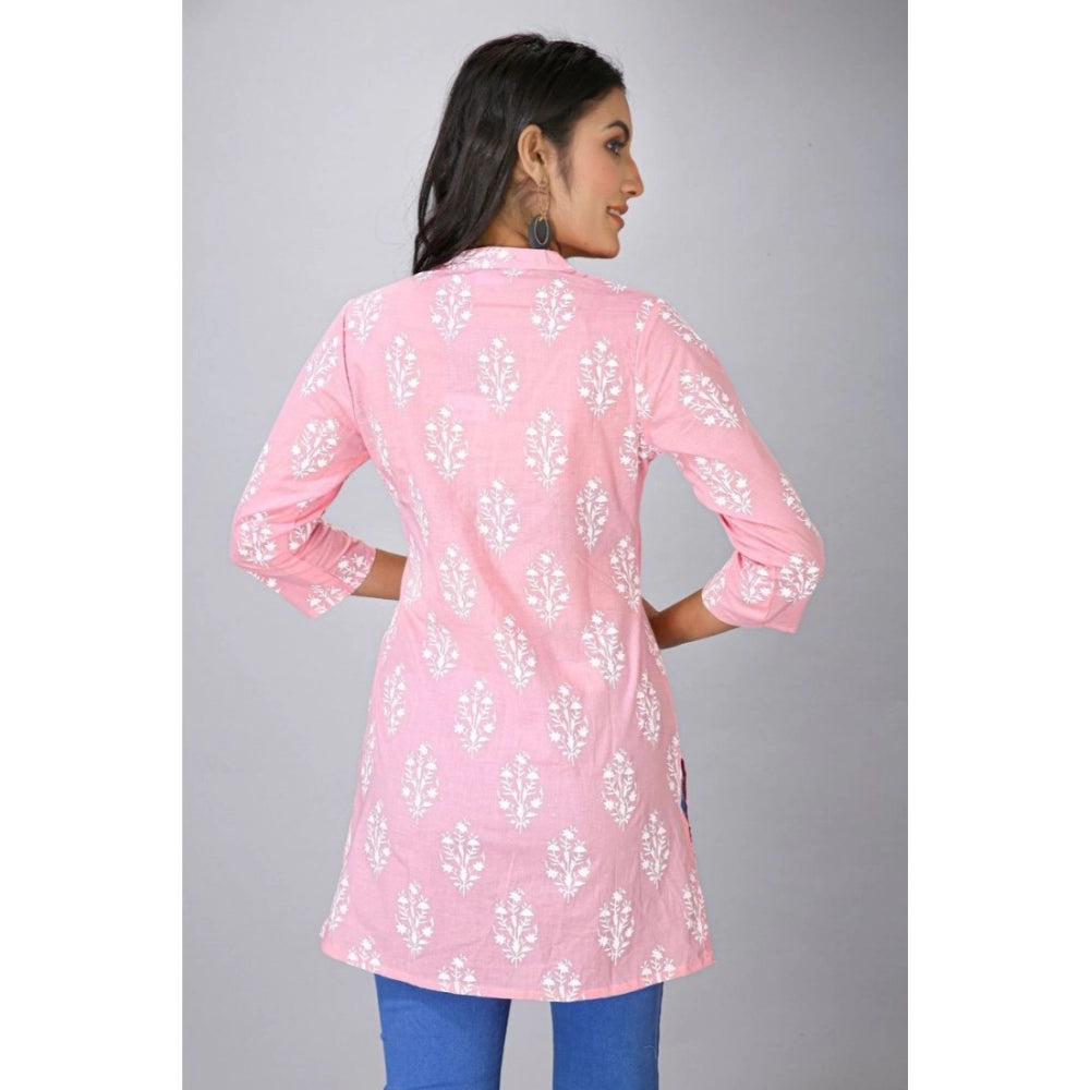 Amfyn Women's Casual 3/4 Sleeve Cotton Blend Printed Kurti (Pink)