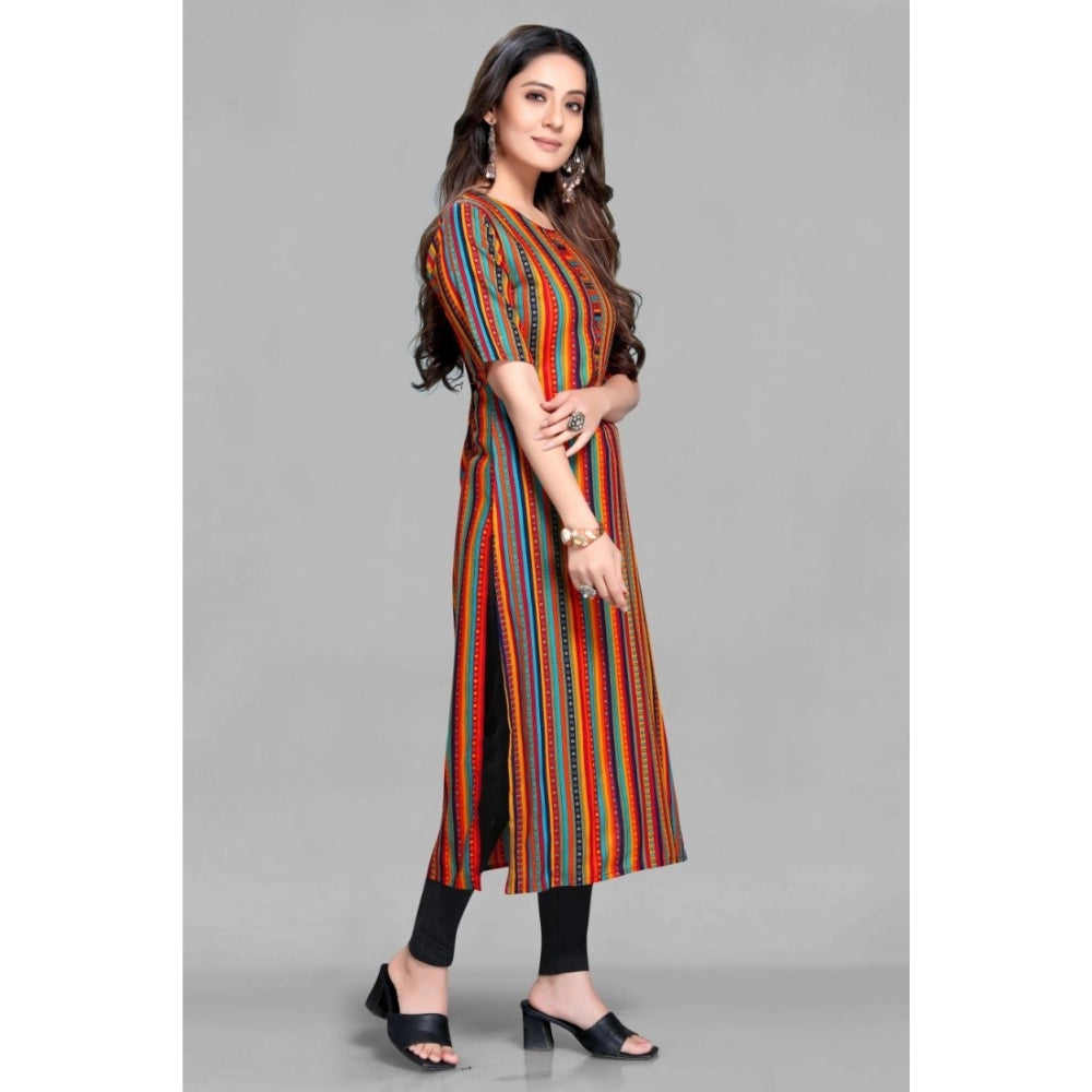 Amfyn Women's Casual 3/4 Sleeve Viscose Rayon Strip Kurti (Multicolor)