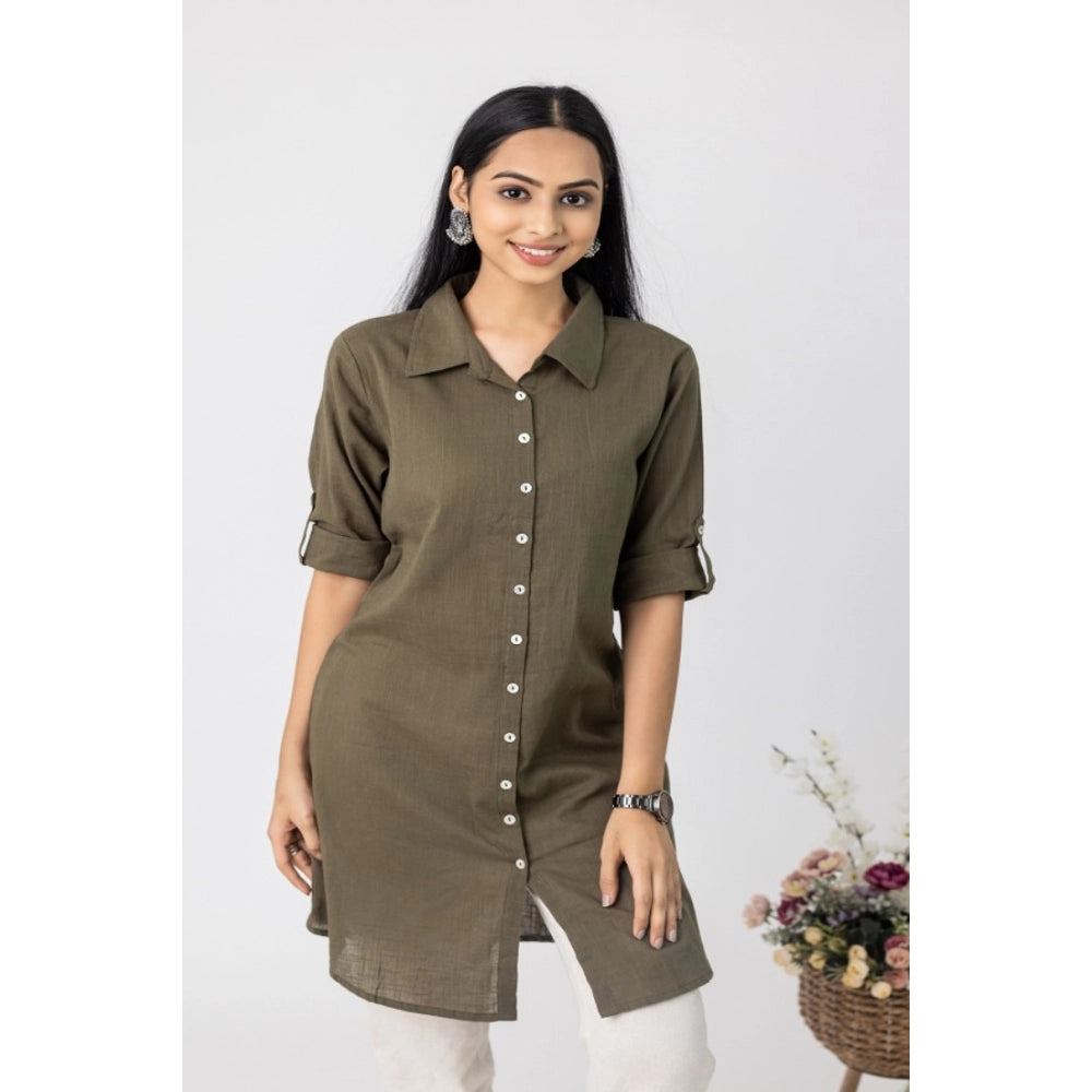 Amfyn Women's Casual 3/4 Sleeve Viscose Rayon Solid Kurti (Dark Green)
