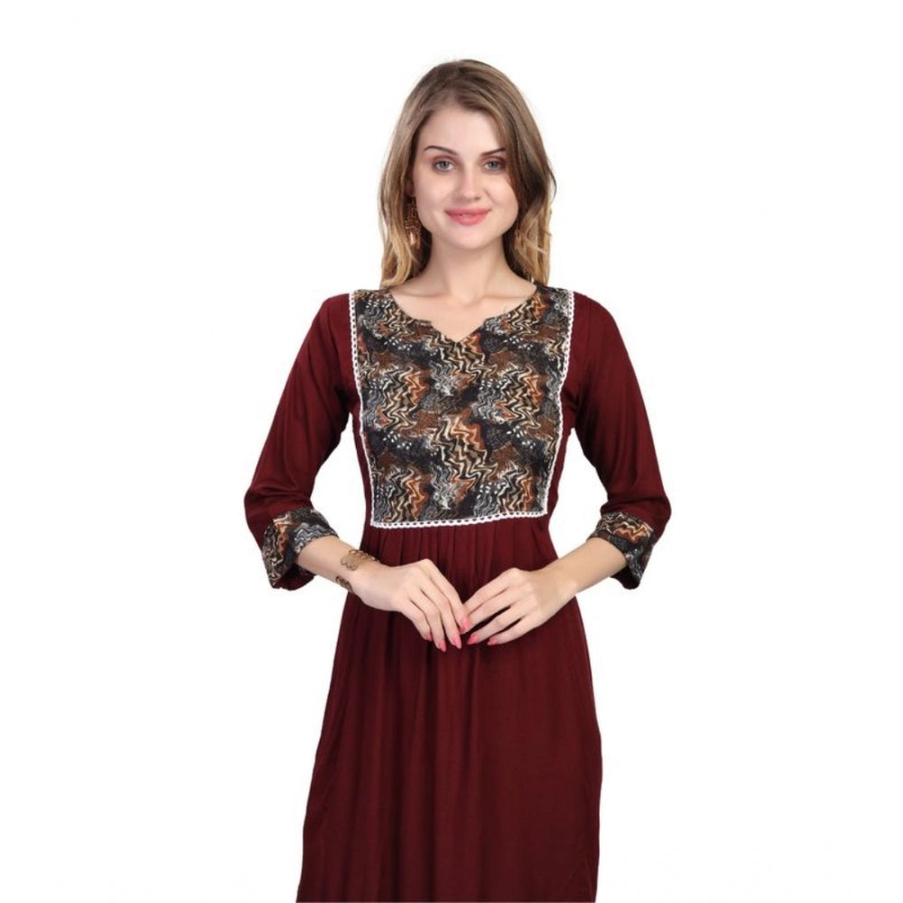 Amfyn Women's Casual 3/4 Sleeve Viscose Rayon Printed Kurti (Brown)
